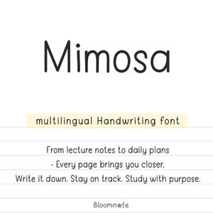 Gepflegte Handschrift Goodnotes Schriftart, gemütliche niedliche handgeschriebene Schriftart für Planer, kommerzielle Nutzung, mehrsprachige Schriftart, Mimosa Schriftart