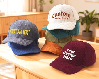 Gorro personalizado, gorro de pana personalizado, gorro cálido de pana para invierno, regalo único para todos los días, gorra unisex suave de estilo vintage.