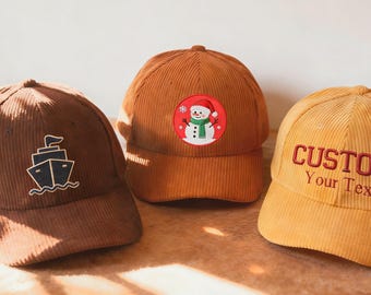 Gorra de pana personalizada, gorra unisex, gorra de béisbol de pana hecha a mano para hombre y mujer, gorras de fiesta, gorra de béisbol, gorra de béisbol personalizada.