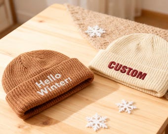 Kundenspezifische gestickte Hut, gestrickte Wintermütze, Beanie-Hut, personalisierte Erwachsene Winter-Strickmütze, Weihnachtsgeschenke, Text-Strickmütze, kundenspezifische Hut