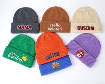 Benutzerdefinierte Hut, personalisierte bestickte Wintermütze, benutzerdefinierte Strickmütze für die Familie, personalisierte Wintermützen, individuell bestickte Strickmützen, warme Mützen