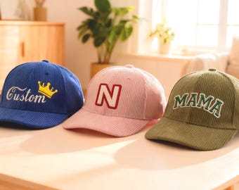 Gorra de pana personalizada con texto/logotipo, gorro de invierno, gorro con logotipo, gorro bordado personalizado, gorro de pana, gorra de béisbol hecha a mano para hombres y mujeres.