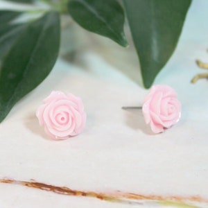 Rose Stud Earrings Cosplay Costume Pale Pink Roses Earrings Jewel Magical Girl Crystal Anime Manga