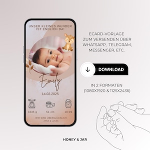 Anuncio de nacimiento digital personalizado | Anuncio de bebé | Tarjeta electrónica | Tarjeta digital para bebé | Anuncio de nacimiento l Plantilla Canva Nacimiento