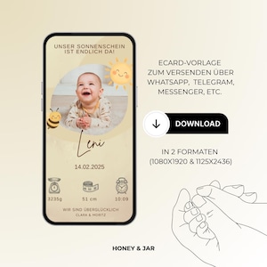 Personalisierte digitale Geburtsanzeige | Baby Announcement | eCard | Babykarte digital | Ankündigung Geburt l Vorlage Canva Geburt neutral