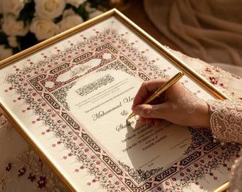 Certificado de Nikah Nama Rosa Blush | Contrato de Casamento Islâmico Elegante, PDF Personalizado