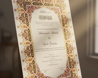 Certificado de Nikah Nama com Treliça de Diamantes Vintage | Cor Personalizável | Contrato de Casamento Islâmico em PDF