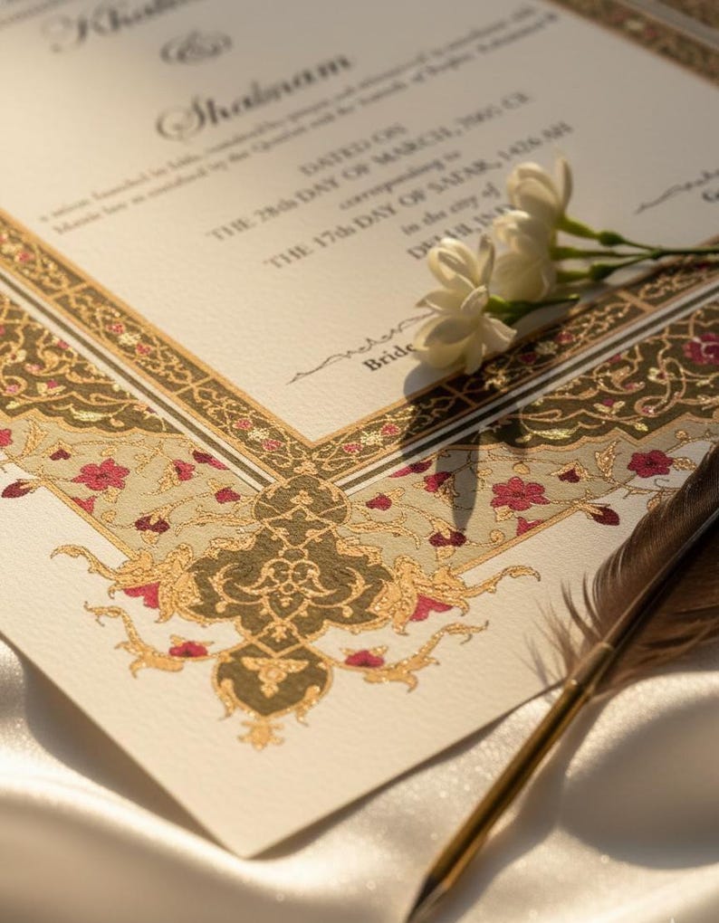 Ornate Floral Nikah Nama Certificate | Fully Customizable Colour | Islamic Wedding Contract PDF image 4