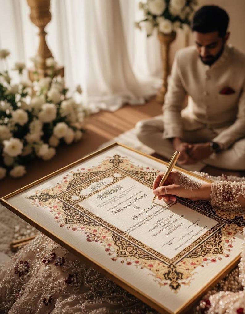Ornate Floral Nikah Nama Certificate | Fully Customizable Colour | Islamic Wedding Contract PDF image 3