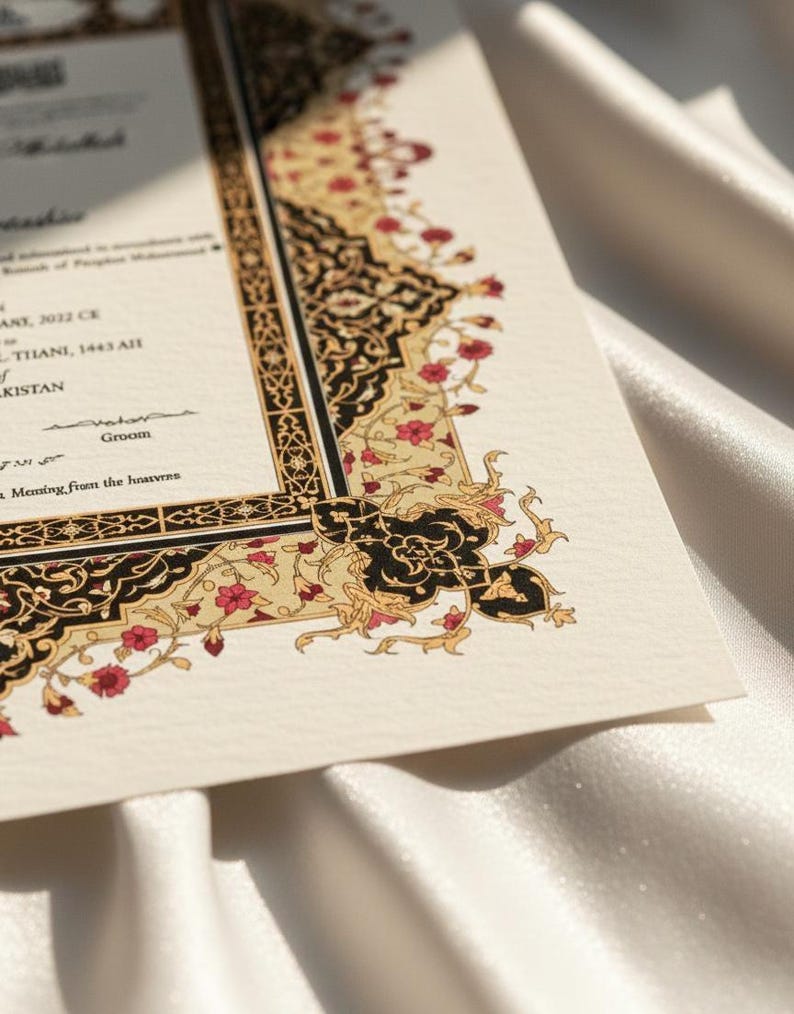 Ornate Floral Nikah Nama Certificate | Fully Customizable Colour | Islamic Wedding Contract PDF image 5