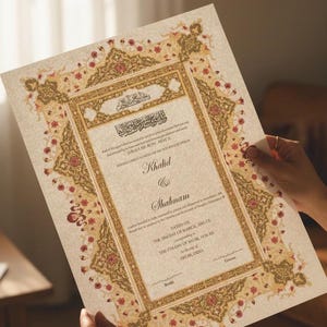 Ornate Floral Nikah Nama Certificate | Fully Customizable Colour | Islamic Wedding Contract PDF image 6
