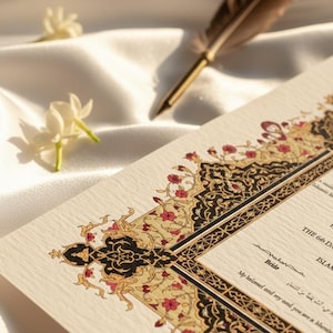 Ornate Floral Nikah Nama Certificate | Fully Customizable Colour | Islamic Wedding Contract PDF image 9