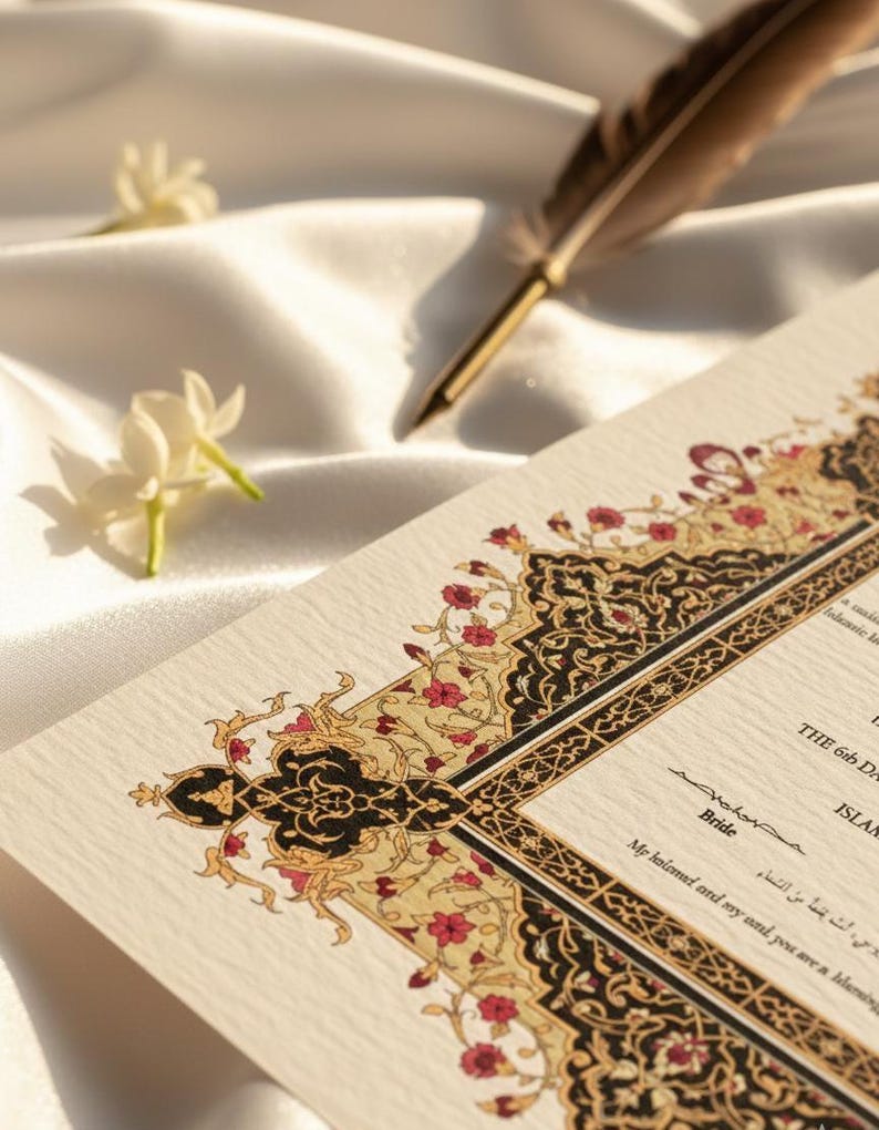 Ornate Floral Nikah Nama Certificate | Fully Customizable Colour | Islamic Wedding Contract PDF image 9