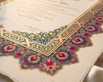 Personalised Teal Scrollwork Nikah Nama Certificate | Customizable Colour | Islamic Wedding Contract PDF
