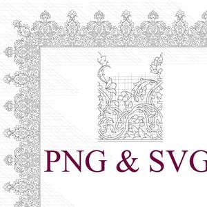May include: An ornate black and white floral design with the text "PNG & SVG" in a deep burgundy color. The design features intricate patterns and a grid overlay, suggesting a digital graphic or template.