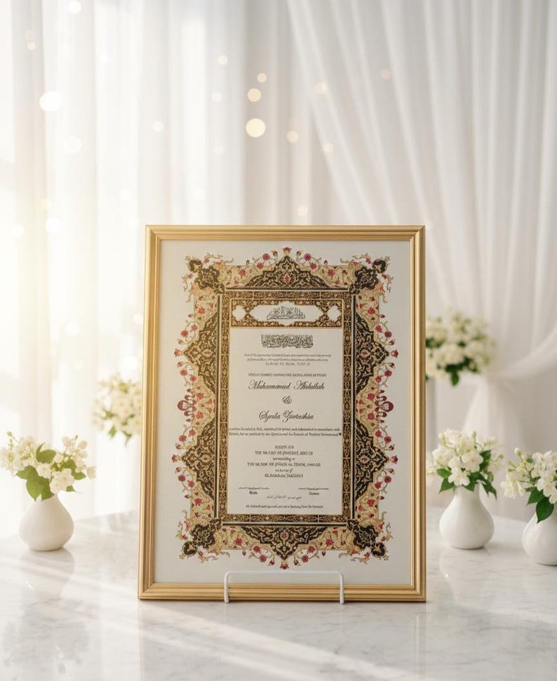 Ornate Floral Nikah Nama Certificate | Fully Customizable Colour | Islamic Wedding Contract PDF image 7