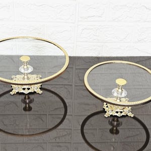 Gold Metal Stand- Glass Serving Plate – Dessert Stand in 20 cm or 25 cm – Elegant Cake Plate for Tea-Unique Gift-Wedding Gift-Handwash Only