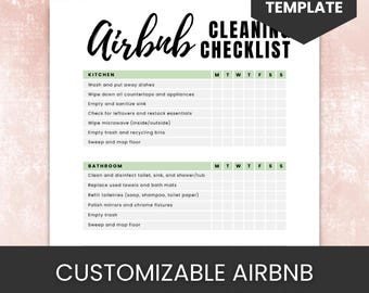 Airbnb Cleaning Checklist, Editable Canva Template (US Letter)
