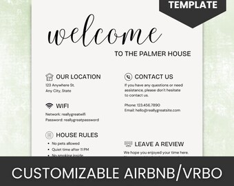 Airbnb Welcome Sign Template, Vacation Rental, Wifi, Rules (PDF)