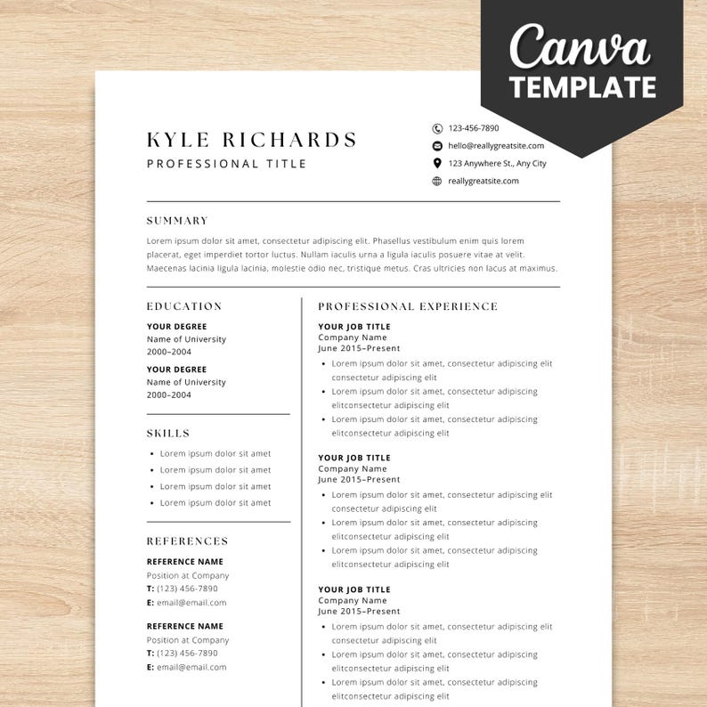Canva Resume Template: Professional CV Design, Cover Letter (instant ...