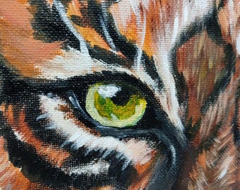 虎の絵。野生動物、アクリル画。すぐに掛けられます。オリジナルで