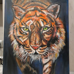 Tijger. Wild dier. Acrylverf voor aan de muur. Handgemaakt. Opgespannen canvas. Direct klaar om aan de muur te hangen. Origineel en uniek.