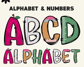 Doodle Alphabet Clipart Bundle: Back to School Teacher PNG Letters (Digital Download)