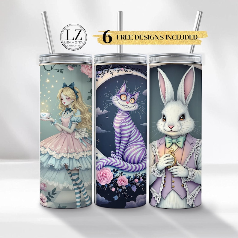 Alice in Wonderland Tumbler Wrap 20oz Skinny Wrap PNG Cheshire Cat ...