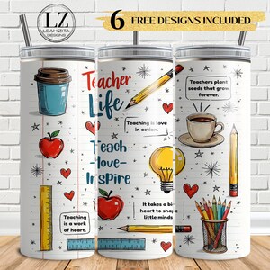 Teacher Life Tumbler Wrap PNG: 20oz Skinny Tumbler Sublimation (Digital Download