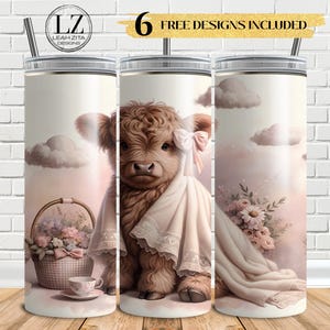 Coquette Highland Cow Tumbler Wrap Cute Highland Cow Sublimation Design 20oz Skinny Trendy Design Coquette Bow PNG Digital Download Seamless