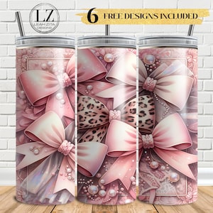 Coquette roze strikken beker wrap, coquette strikken sublimatie, 20oz beker wrap, roze strik png, parel en diamanten, digitale download