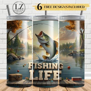 Fishing Life 20oz Tumbler Wrap PNG, Bass Fishing Cup Design, Dad Gift, Seamless Skinny Tumbler Sublimation Design, Digital Download