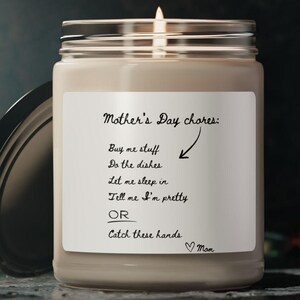 Mothers Day Funny Sassy Chores List Scented Soy Candle, Relaxing Gift for Mom, Home Decor, Aromatherapy Candle, Funny Candle, Gift Box Idea