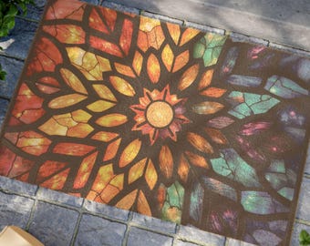 Zerbino in stile vetrata: tappeto d'ingresso in fibra di cocco colorata