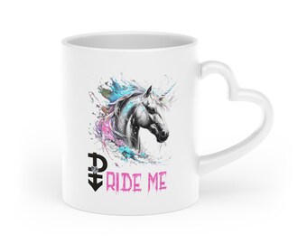 Tazza a forma di cuore con unicorno: arte colorata con cavalli, regalo per gli amanti dei cavalli