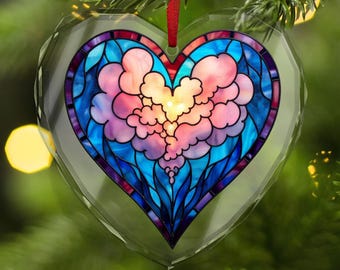 Ornamento a forma di cuore in vetro colorato: nuvole di cristallo, decorazione romantica