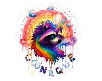 Adesivo unicorno procione arcobaleno: adesivo allegro per laptop
