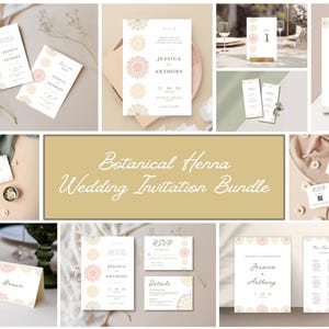 Botanische Henna Suit Hochzeitseinladungs-Bundle-Vorlage, Henna-Hochzeitseinladungs-Bundle, bearbeitbares Canva-Design-Set, Antwortkarte, sofortiger Download