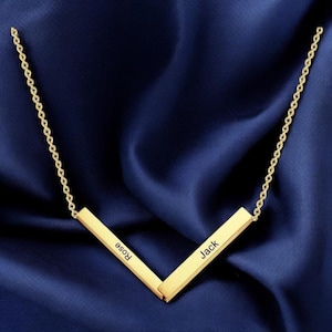 Personalized Vertical Name Bar Necklace: Engraved Stainless Steel Pendant