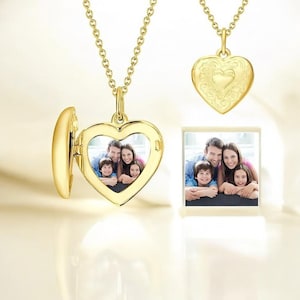 Photo Frame Heart Pendant | Women&#39;s Colored Image Necklace | Necklace With Photo Inside | Image Locket Necklace | Gold Heart Locket Necklace