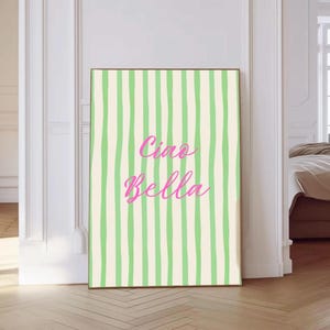 Ciao Bella Pink Green Wall Art Print Cute Digital Download for Modern Feminine Decor Italian Quote Poster Printable Unique Home Decor