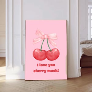 Cherry Love Printable Wall Art Cute Pink Fruit Illustration Digital Download Birthday Home Decor Girly Aesthetic Wall Print