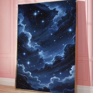 Sternenhimmel Digitale Wandkunst - Verträumte Galaxie zum Ausdrucken, kosmische Wolkenszene, himmlisches Dekor für Schlafzimmer oder Meditationsraum