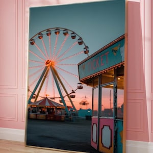 Karneval Riesenrad bei Sonnenuntergang Druck, Vintage Fair Foto, Retro Ticket Stand Wandkunst, Verträumte Vergnügungspark Digitaler Download