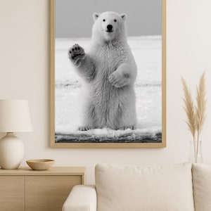 Digital Polar Bear Photography Print – Minimalist Arctic Animal Wall Art, Black & White Digital Download for Nature-Inspired Interiors