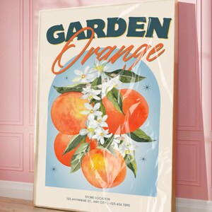 Vintage Garden Orange Wall Art Print Retro Botanical Citrus Fruit Illustration for Kitchen or Summer Decor Digital Download