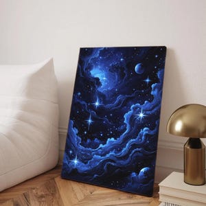 Deep Space Wandkunst - Galaxie Nachthimmel Digitaler Download, blaue kosmische Sterne druckbare Poster, himmlische Universum Wohnkultur