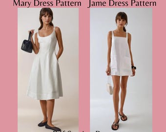 Pacote de moldes para vestido de linho: fácil para iniciantes, tamanho XS-5XL (download digital)