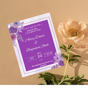 Purple Wedding invitation template |Canva Editable| Digital Download | Printable Wedding Invite |