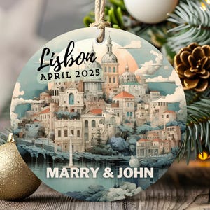 Lisbon Travel Christmas Ornament, Portugal  Memory travel Keepsake Gift, Holiday Xmas Tree Decoration, Family Vacation gift